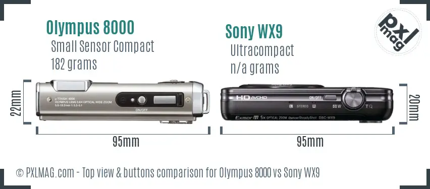 Olympus 8000 vs Sony WX9 top view buttons comparison
