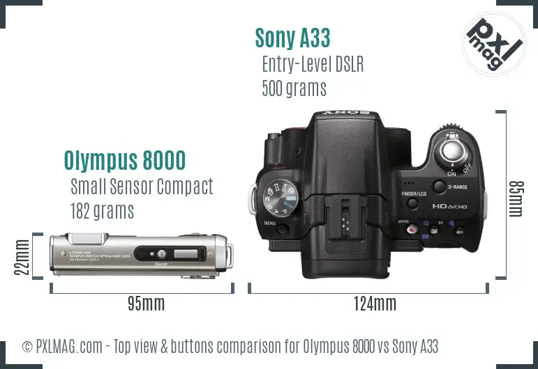 Olympus 8000 vs Sony A33 top view buttons comparison