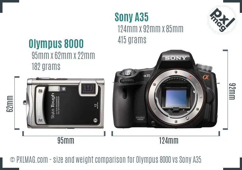 Olympus 8000 vs Sony A35 size comparison