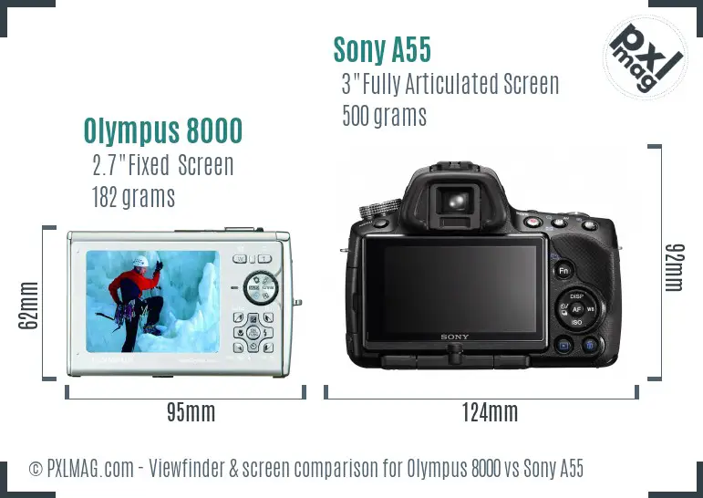 Olympus 8000 vs Sony A55 Screen and Viewfinder comparison