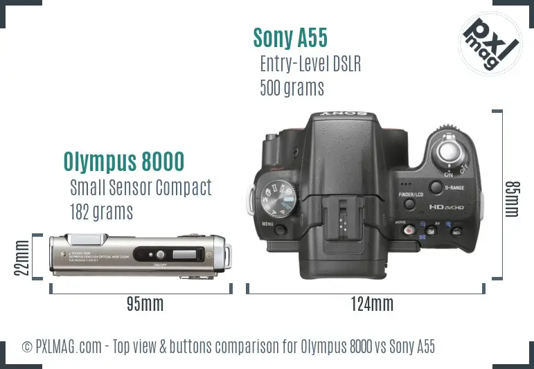 Olympus 8000 vs Sony A55 top view buttons comparison