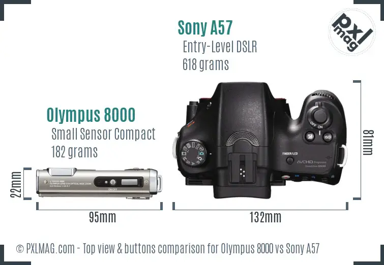Olympus 8000 vs Sony A57 top view buttons comparison