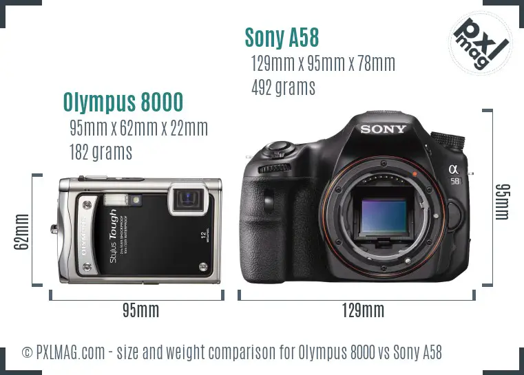 Olympus 8000 vs Sony A58 size comparison