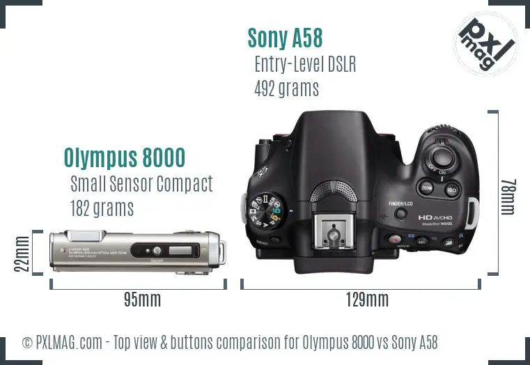 Olympus 8000 vs Sony A58 top view buttons comparison