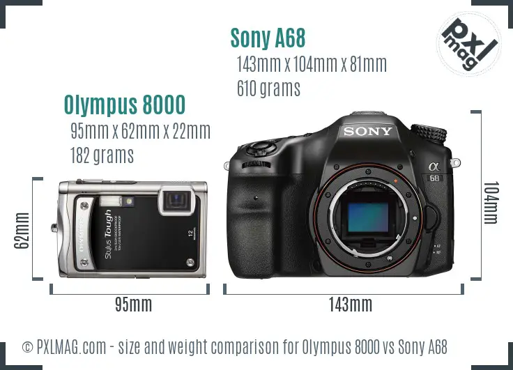 Olympus 8000 vs Sony A68 size comparison