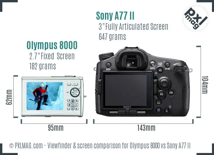 Olympus 8000 vs Sony A77 II Screen and Viewfinder comparison