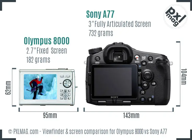 Olympus 8000 vs Sony A77 Screen and Viewfinder comparison