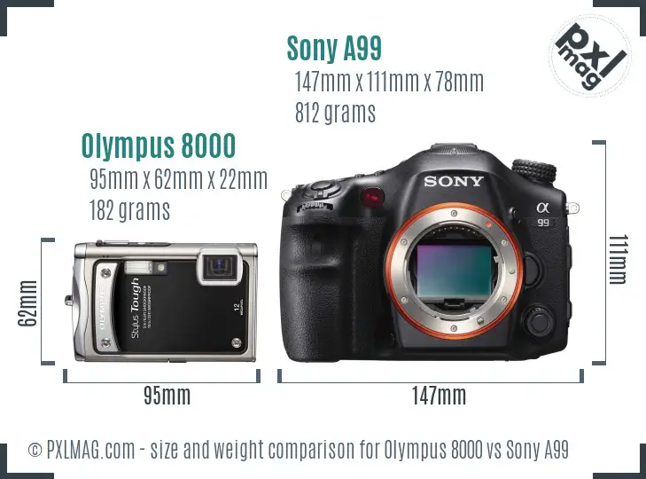 Olympus 8000 vs Sony A99 size comparison