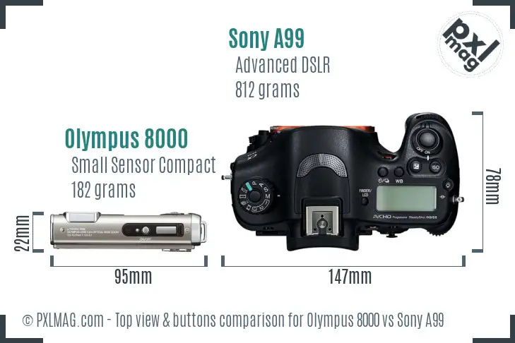Olympus 8000 vs Sony A99 top view buttons comparison