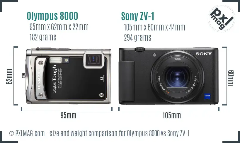 Olympus 8000 vs Sony ZV-1 size comparison