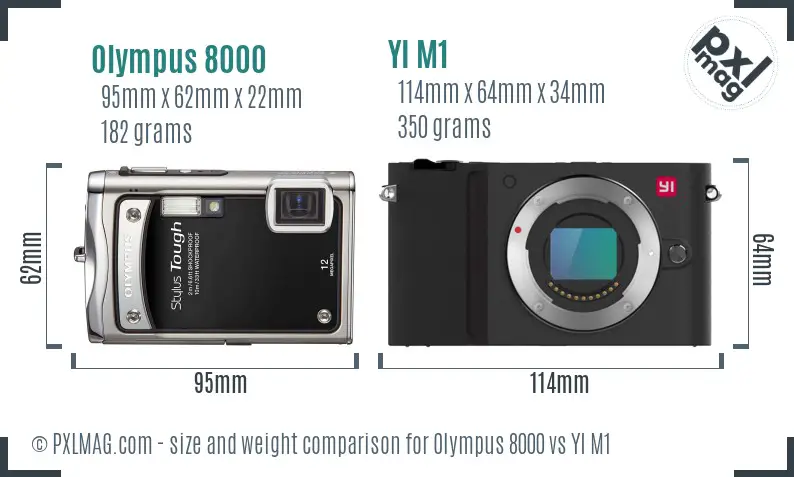 Olympus 8000 vs YI M1 size comparison