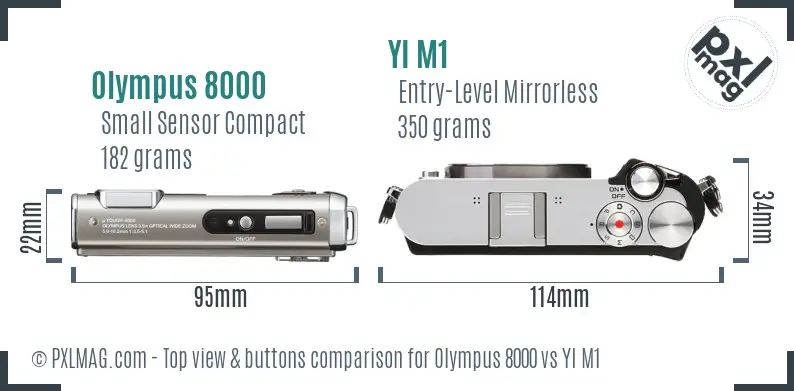 Olympus 8000 vs YI M1 top view buttons comparison