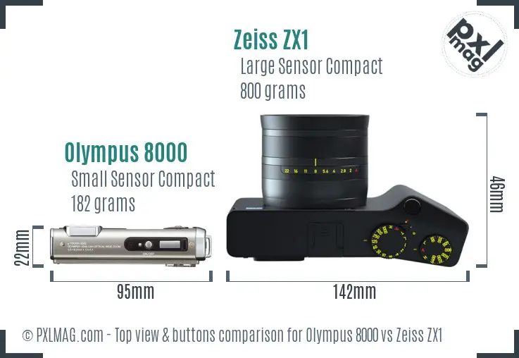 Olympus 8000 vs Zeiss ZX1 top view buttons comparison