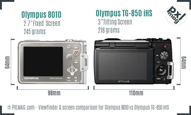 Olympus 8010 vs Olympus TG-850 iHS Screen and Viewfinder comparison