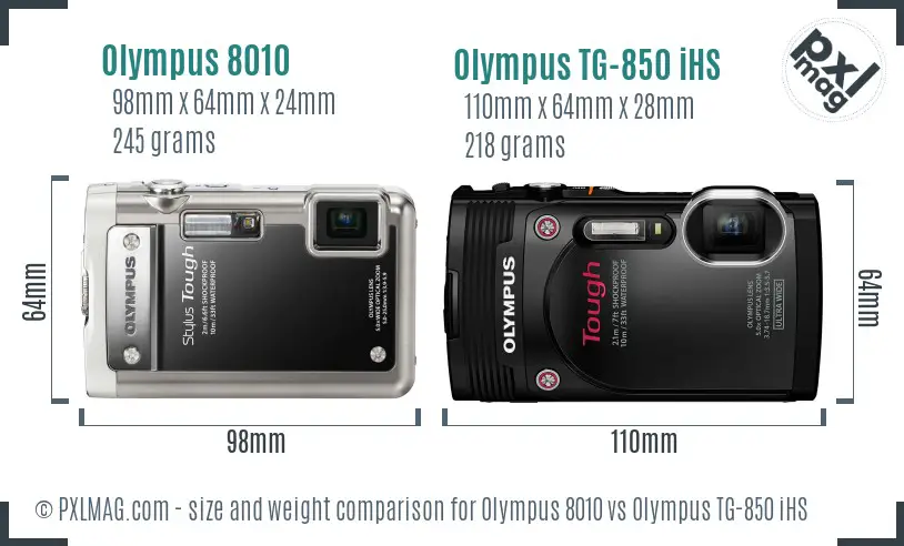 Olympus 8010 vs Olympus TG-850 iHS size comparison
