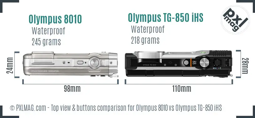 Olympus 8010 vs Olympus TG-850 iHS top view buttons comparison