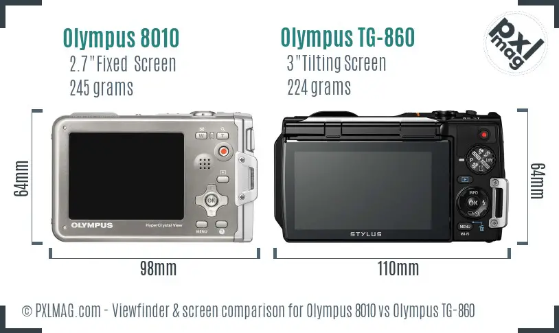 Olympus 8010 vs Olympus TG-860 Screen and Viewfinder comparison