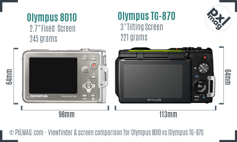 Olympus 8010 vs Olympus TG-870 Screen and Viewfinder comparison