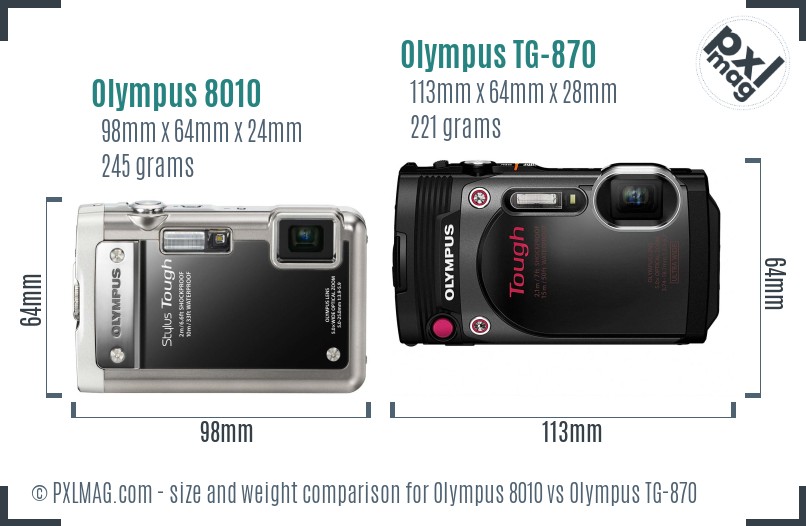 Olympus 8010 vs Olympus TG-870 size comparison