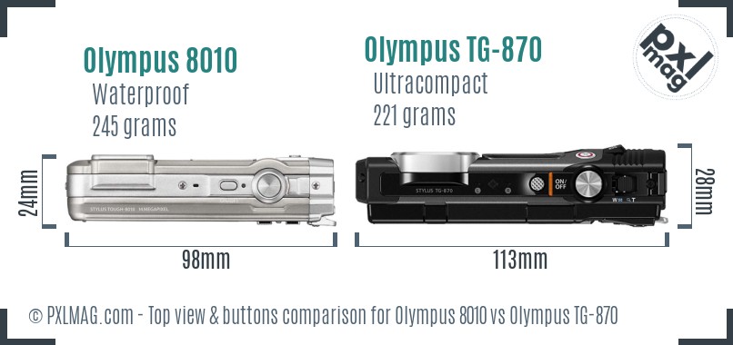Olympus 8010 vs Olympus TG-870 top view buttons comparison