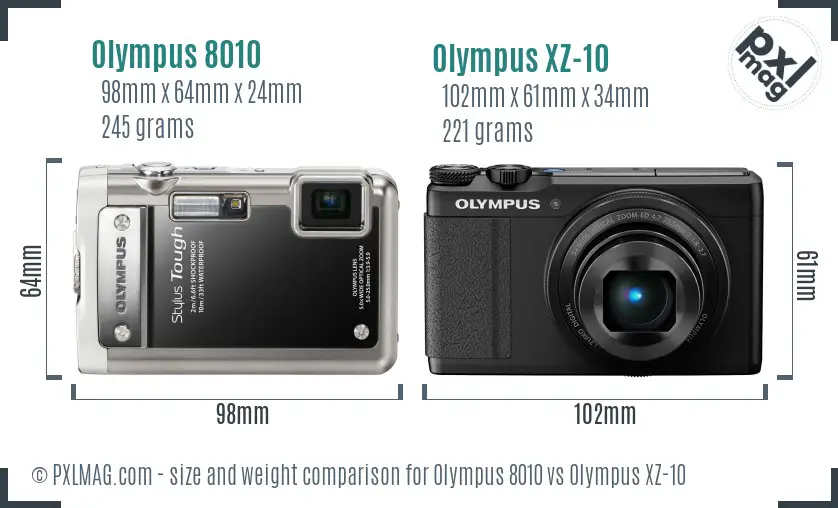 Olympus 8010 vs Olympus XZ-10 size comparison