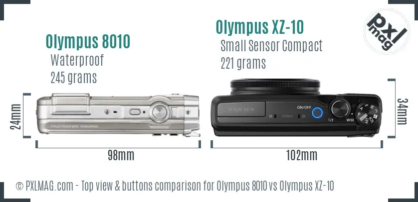 Olympus 8010 vs Olympus XZ-10 top view buttons comparison