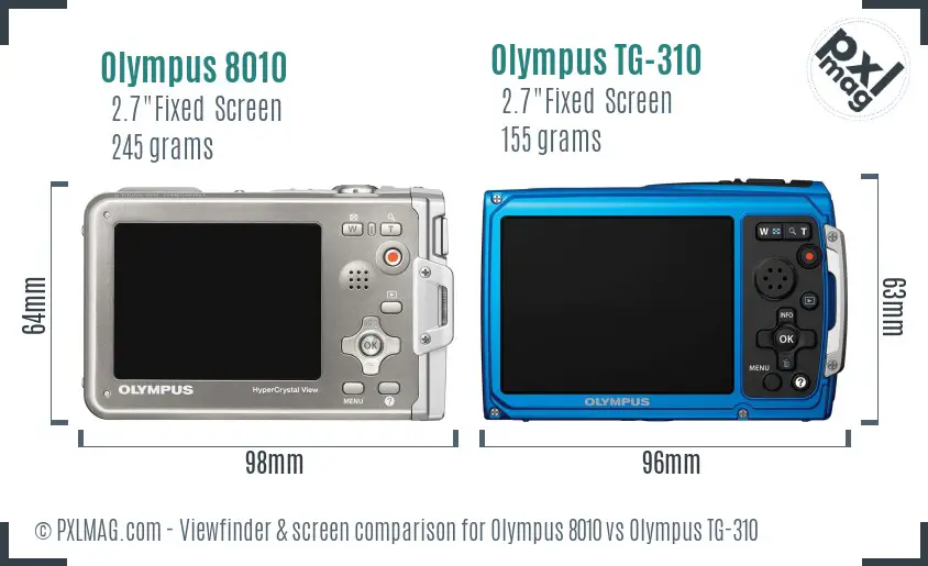 Olympus 8010 vs Olympus TG-310 Screen and Viewfinder comparison