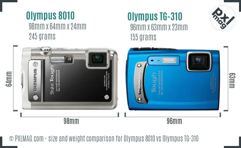 Olympus 8010 vs Olympus TG-310 size comparison
