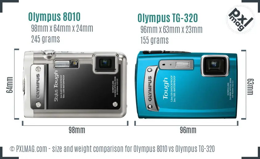 Olympus 8010 vs Olympus TG-320 size comparison
