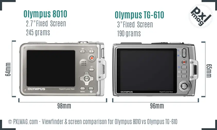 Olympus 8010 vs Olympus TG-610 Screen and Viewfinder comparison