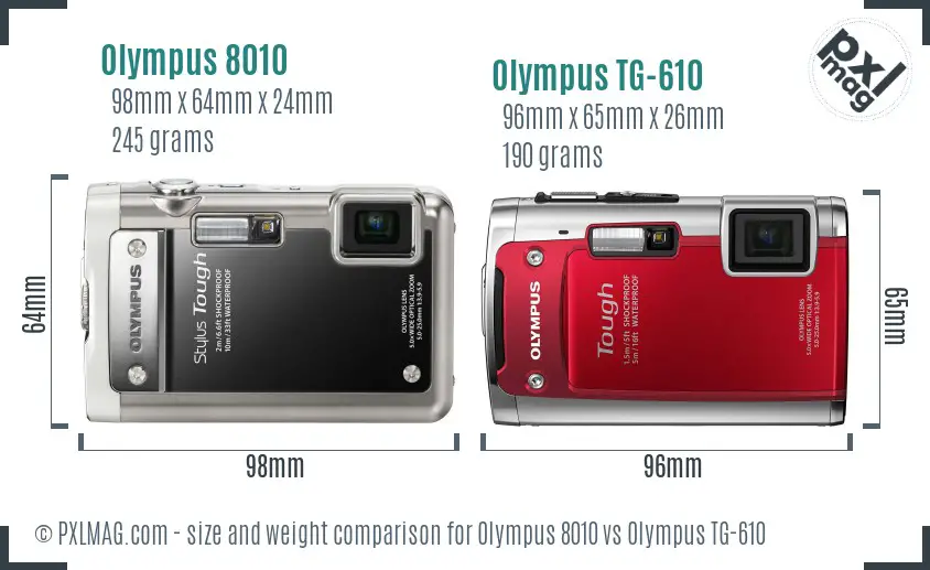 Olympus 8010 vs Olympus TG-610 size comparison