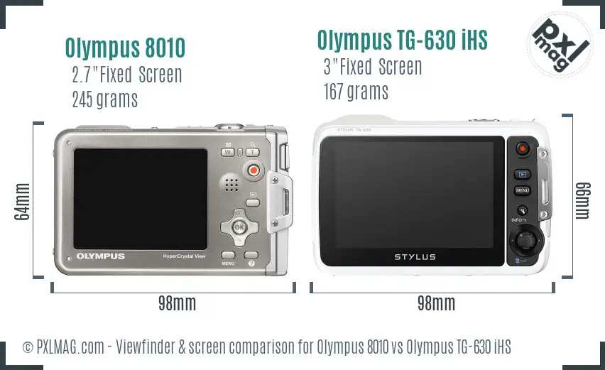 Olympus 8010 vs Olympus TG-630 iHS Screen and Viewfinder comparison