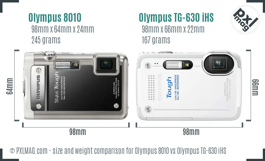 Olympus 8010 vs Olympus TG-630 iHS size comparison