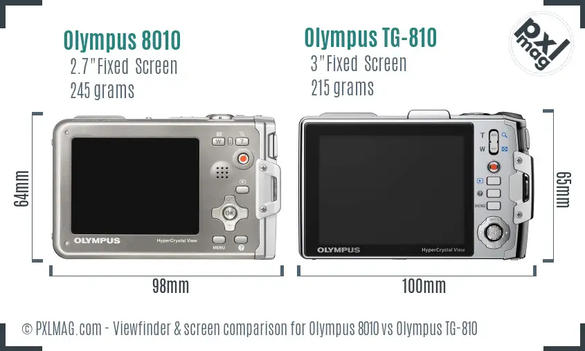 Olympus 8010 vs Olympus TG-810 Screen and Viewfinder comparison