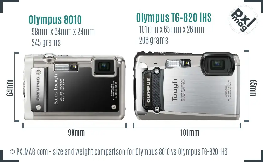 Olympus 8010 vs Olympus TG-820 iHS size comparison