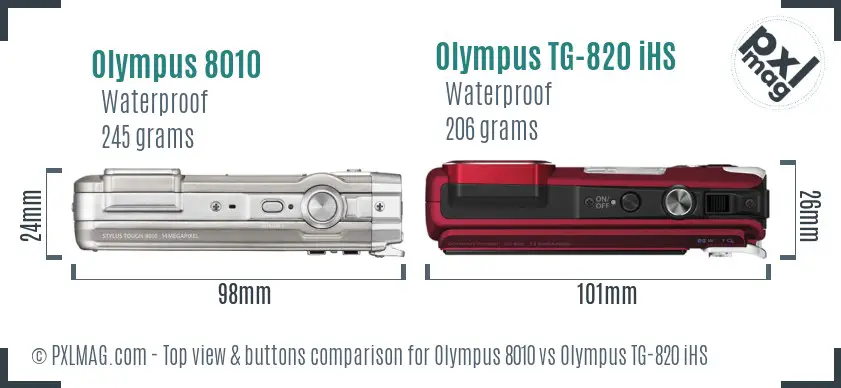Olympus 8010 vs Olympus TG-820 iHS top view buttons comparison