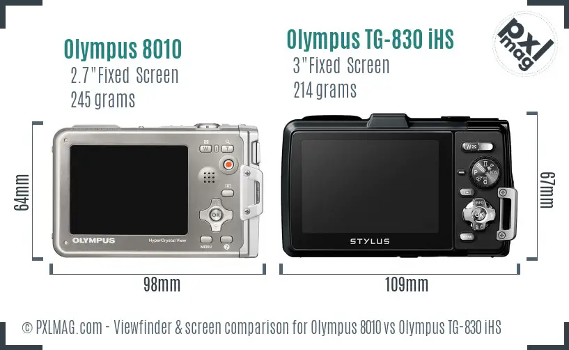 Olympus 8010 vs Olympus TG-830 iHS Screen and Viewfinder comparison