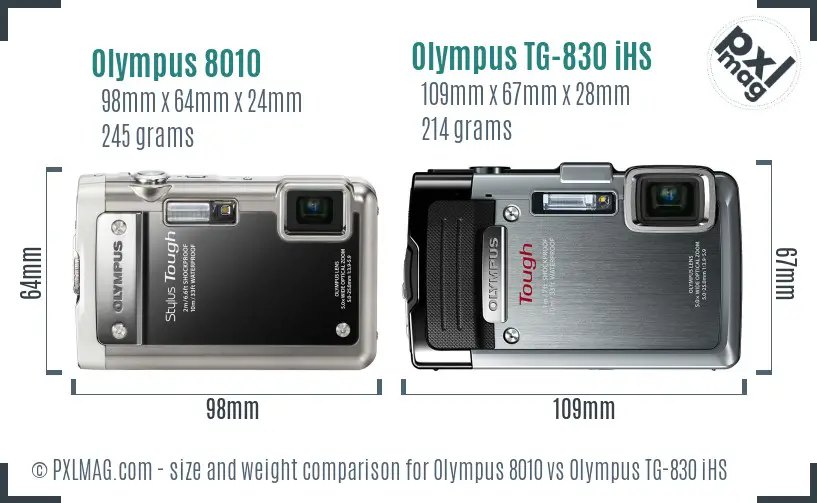 Olympus 8010 vs Olympus TG-830 iHS size comparison