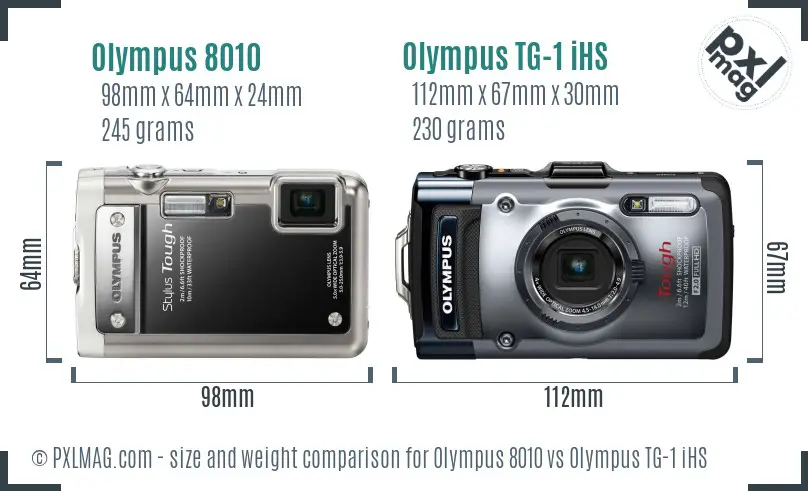 Olympus 8010 vs Olympus TG-1 iHS size comparison
