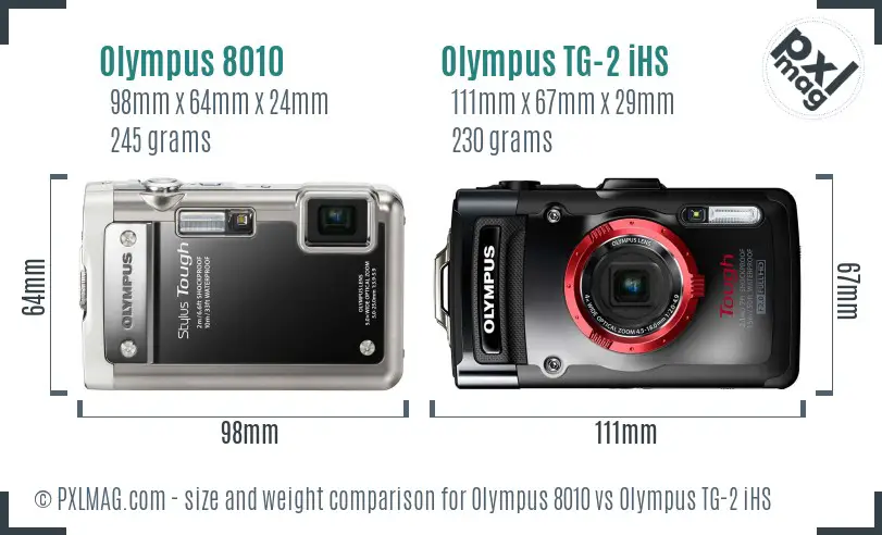 Olympus 8010 vs Olympus TG-2 iHS size comparison