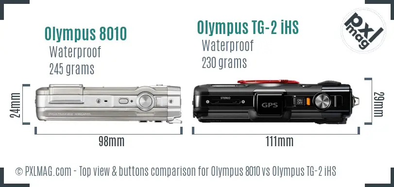 Olympus 8010 vs Olympus TG-2 iHS top view buttons comparison