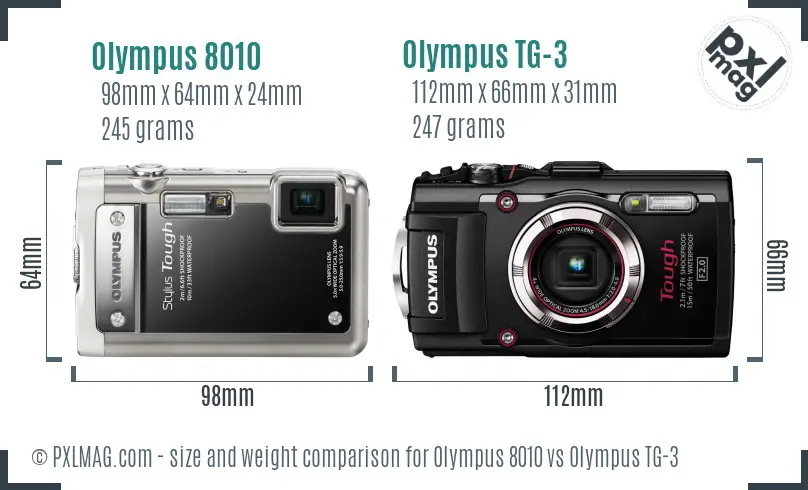 Olympus 8010 vs Olympus TG-3 size comparison
