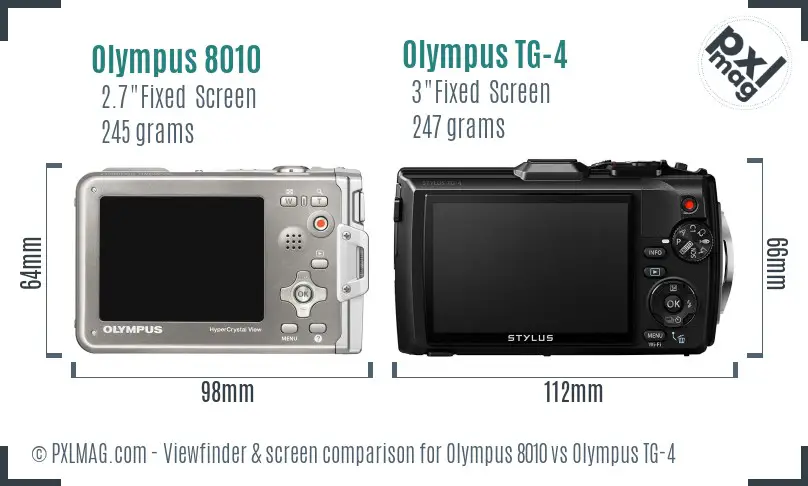 Olympus 8010 vs Olympus TG-4 Screen and Viewfinder comparison