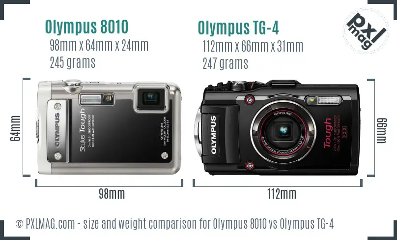 Olympus 8010 vs Olympus TG-4 size comparison