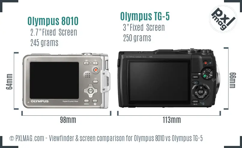 Olympus 8010 vs Olympus TG-5 Screen and Viewfinder comparison