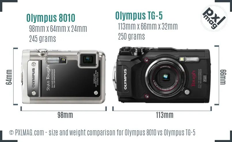 Olympus 8010 vs Olympus TG-5 size comparison