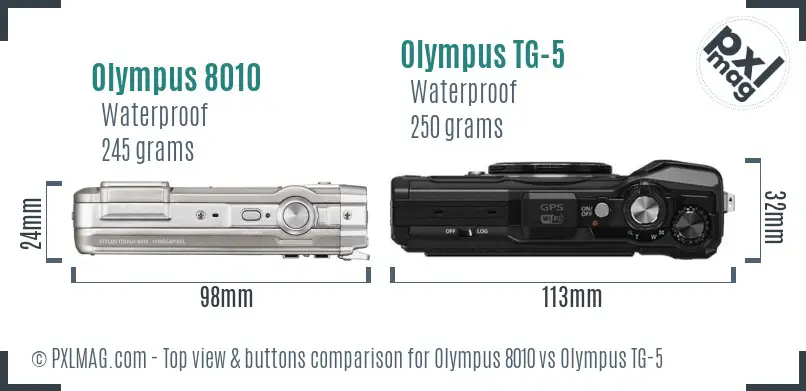 Olympus 8010 vs Olympus TG-5 top view buttons comparison