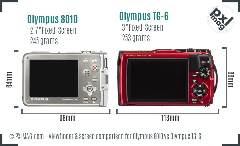 Olympus 8010 vs Olympus TG-6 Screen and Viewfinder comparison