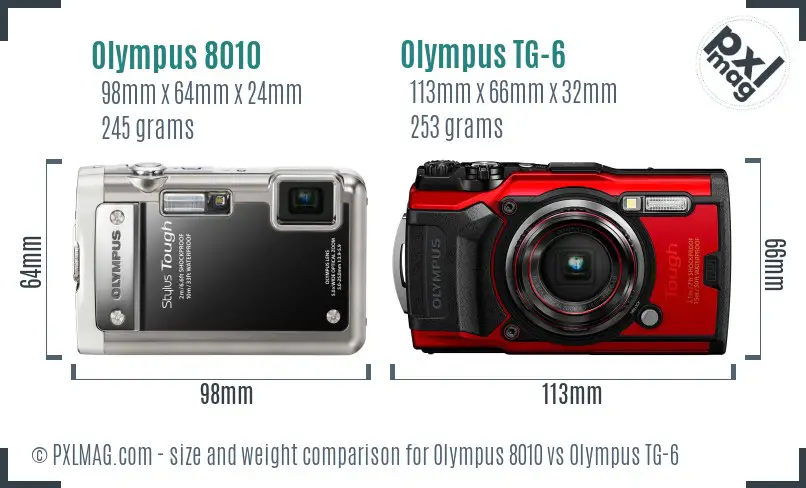 Olympus 8010 vs Olympus TG-6 size comparison