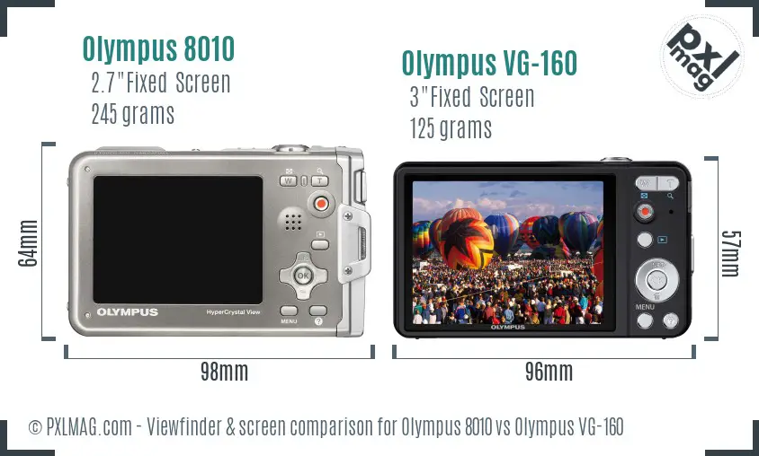 Olympus 8010 vs Olympus VG-160 Screen and Viewfinder comparison